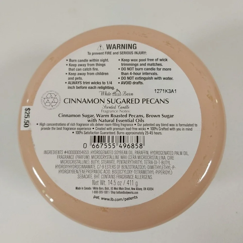 Bath & Body Works, White Barn, 3-Wick,‎ 14.5 oz Candle ~Cinnamon Sugared Pecans